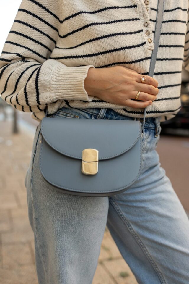 Cross body bag from Sezane the Claude in vintage blue. 
